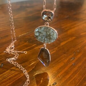 Banana Republic Elegant Rose Gold Chain Necklace With Multi-Stone Pendant